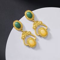 1 Pair Vintage Style Round Oval Flower Plating Alloy Drop Earrings main image 2