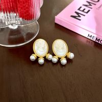 1 Pair Vintage Style Round Oval Flower Plating Alloy Drop Earrings main image 4