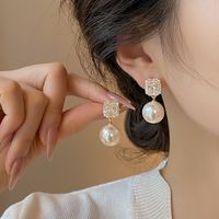 1 Pair Sweet Geometric Round Plating Imitation Pearl Drop Earrings main image 3