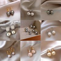 1 Pair Sweet Geometric Round Plating Imitation Pearl Drop Earrings main image 1