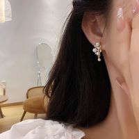 1 Pair Sweet Solid Color Plating Inlay Alloy Artificial Rhinestones Artificial Pearls Gold Plated Drop Earrings main image 3