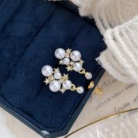 1 Pair Sweet Solid Color Plating Inlay Alloy Artificial Rhinestones Artificial Pearls Gold Plated Drop Earrings main image 4