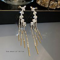 Luxurious Leaf Tassel Copper Alloy Inlay Artificial Crystal 14k Gold Plated Women's Drop Earrings sku image 1