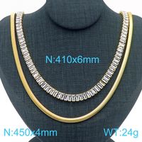 Titanium Steel 18K Gold Plated Simple Style Classic Style Inlay Solid Color Rhinestones Layered Necklaces sku image 6
