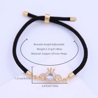 Einfacher Stil Pendeln Herzform Krone Flügel Seil Kupfer Kordelzug Überzug Inlay Zirkon 18 Karat Vergoldet Frau Kordelzug Armbänder main image 2