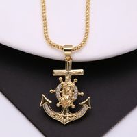 Simple Style Anchor Copper Polishing Plating Inlay Zircon 18k Gold Plated Unisex Pendant Necklace main image 4