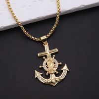 Simple Style Anchor Copper Polishing Plating Inlay Zircon 18k Gold Plated Unisex Pendant Necklace sku image 1
