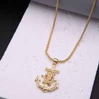 Simple Style Anchor Copper Polishing Plating Inlay Zircon 18k Gold Plated Unisex Pendant Necklace main image 8