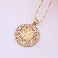 Hip-hop Shiny Cross Round Copper Polishing Plating Inlay Zircon 18k Gold Plated Unisex Pendant Necklace Sweater Chain Necklace main image 4