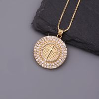 Hip-hop Shiny Cross Round Copper Polishing Plating Inlay Zircon 18k Gold Plated Unisex Pendant Necklace Sweater Chain Necklace main image 1