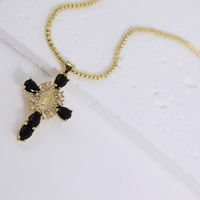 Luxurious Cross Copper Plating Metal Inlay Zircon 18k Gold Plated Pendant Necklace sku image 6