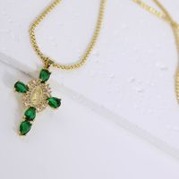 Luxurious Cross Copper Plating Metal Inlay Zircon 18k Gold Plated Pendant Necklace main image 7