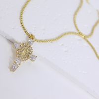 Luxurious Cross Copper Plating Metal Inlay Zircon 18k Gold Plated Pendant Necklace main image 5
