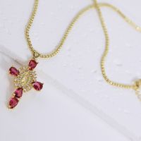 Luxurious Cross Copper Plating Metal Inlay Zircon 18k Gold Plated Pendant Necklace main image 3