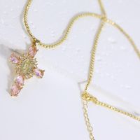 Luxurious Cross Copper Plating Metal Inlay Zircon 18k Gold Plated Pendant Necklace main image 8
