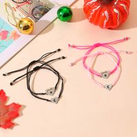 Simple Style Sun Moon Heart Shape Stainless Steel Plastic Cotton Blend Knitting Polishing Couple Drawstring Bracelets main image 10