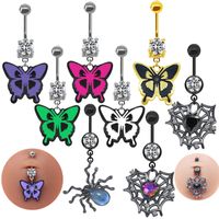 Japanese Style Punk Artistic Spider Butterfly Stainless Steel Alloy Copper Epoxy Plating Inlay Rhinestones White Gold Plated Gold Plated Belly Ring main image 1