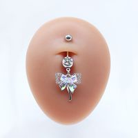 Casual Streetwear Moon Heart Shape Bow Knot Stainless Steel Glass Copper Plating Inlay Zircon White Gold Plated Belly Ring main image 9