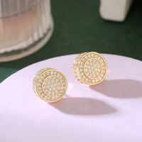 1 Pair Simple Style Round Plating Inlay Alloy Zircon Gold Plated Ear Studs main image 6