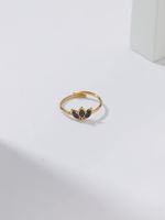 304 Stainless Steel 14K Gold Plated Simple Style Classic Style Plating Inlay Geometric Obsidian Adjustable Ring main image 2
