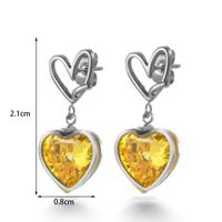 1 Pair French Style Simple Style Heart Shape Stainless Steel Zircon 18k Gold Plated Drop Earrings main image 3