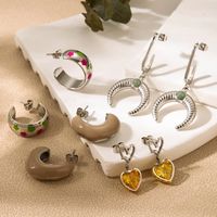 1 Pair Vintage Style Simple Style Pentagram Heart Shape Horns Plating Inlay Stainless Steel Zircon 18k Gold Plated Drop Earrings main image 1