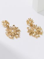 1 Pair Simple Style Solid Color Plating Inlay 304 Stainless Steel Pearl 14K Gold Plated Ear Studs main image 3