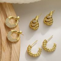 1 Pair Simple Style C Shape Water Droplets Solid Color Plating Inlay Copper Zircon 18k Gold Plated Ear Studs main image 1