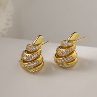 1 Pair Simple Style C Shape Water Droplets Solid Color Plating Inlay Copper Zircon 18k Gold Plated Ear Studs main image 3
