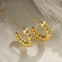 1 Pair Simple Style C Shape Water Droplets Solid Color Plating Inlay Copper Zircon 18k Gold Plated Ear Studs main image 4