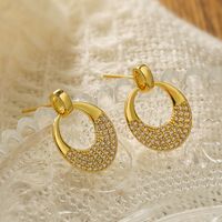 1 Pair Simple Style C Shape Water Droplets Solid Color Plating Inlay Copper Zircon 18k Gold Plated Ear Studs main image 5