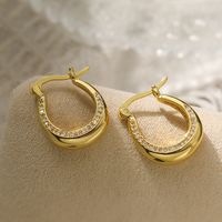 1 Pair Simple Style Geometric Leaves Plating Inlay Copper Zircon 18k Gold Plated Hoop Earrings sku image 3