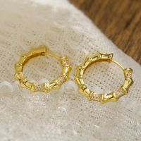 1 Pair Simple Style Geometric Leaves Plating Inlay Copper Zircon 18k Gold Plated Hoop Earrings main image 5