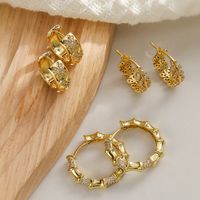 1 Pair Simple Style Geometric Leaves Plating Inlay Copper Zircon 18k Gold Plated Hoop Earrings main image 6