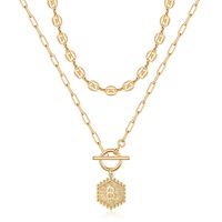 Hip-hop Cool Style Hexagon Letter Copper 14k Gold Plated Layered Necklaces In Bulk sku image 2