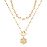 Hip-hop Cool Style Hexagon Letter Copper 14k Gold Plated Layered Necklaces In Bulk sku image 5