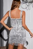 Women's Sequin Dress Sexy Square Neck Sequins Tassel Sleeveless Solid Color Above Knee Banquet Party main image 3