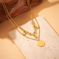 304 Stainless Steel 18K Gold Plated Retro Plating Geometric No Inlaid Layered Necklaces main image 5