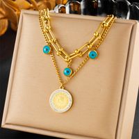 304 Stainless Steel 18K Gold Plated Retro Plating Geometric No Inlaid Layered Necklaces main image 1