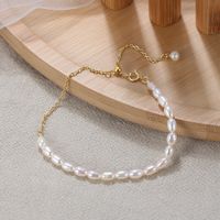 Elegant Baroque Style Simple Style Geometric Solid Color Freshwater Pearl Sterling Silver Plating 14k Gold Plated Bracelets main image 1