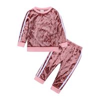 Basic Solid Color Velvet Polyester Girls Clothing Sets main image 4