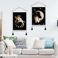 Retro Menschlich Sternenklarer Himmel Mond Polyester Tapisserie Wand Kunst main image 2