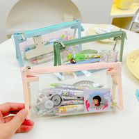 Solid Color Pvc Class Learning Simple Style Pencil Case main image 1