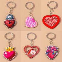 Romantic Heart Shape Wood Zinc Alloy Valentine's Day Keychain main image 1