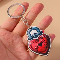 Romantic Heart Shape Wood Zinc Alloy Valentine's Day Keychain sku image 3