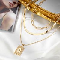 Hip-hop Cool Style Letter Rectangle Copper Plating 14k Gold Plated Layered Necklaces main image 1