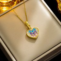 Wholesale Elegant Luxurious Shiny Heart Shape Stainless Steel Plating Inlay 18k Gold Plated Zircon Pendant Necklace main image 2