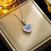 Wholesale Elegant Luxurious Shiny Heart Shape Stainless Steel Plating Inlay 18k Gold Plated Zircon Pendant Necklace main image 3
