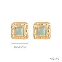 1 Pair Elegant Retro Square Polishing Plating Inlay Stainless Steel Opal Lapis Lazuli Gold Plated Ear Studs main image 9