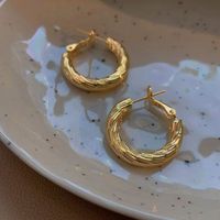 1 Pair Retro C Shape Plating Stainless Steel 18k Gold Plated Earrings main image 6